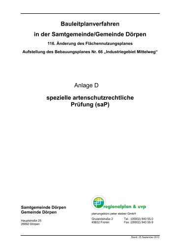 spezielle artenschutzrechtliche Prüfung (saP) - Samtgemeinde Dörpen