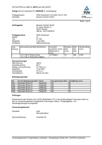 GUTACHTEN zur ABE Nr. 46510 nach §22 StVZO ... - ecanto.de