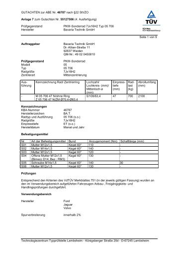 GUTACHTEN zur ABE Nr. 46787 nach §22 StVZO ... - ecanto.de