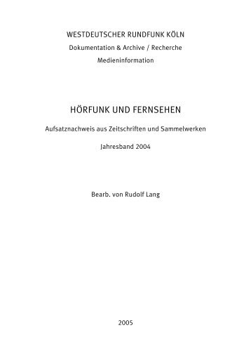 HÖRFUNK UND FERNSEHEN - Netzwerk Mediatheken