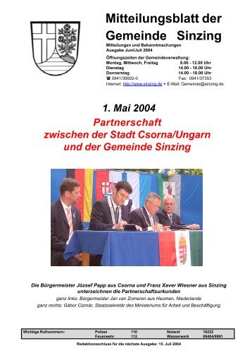 Mitteilungsblatt der Gemeinde Sinzing - Landkreis Regensburg