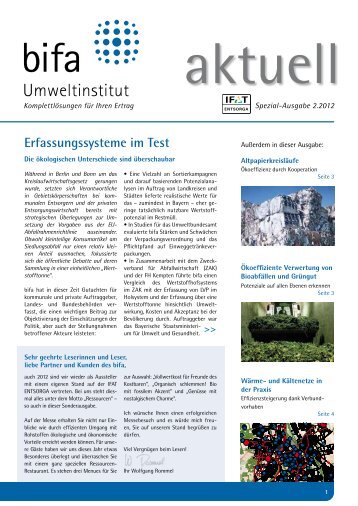 Erfassungssysteme im Test - bifa Umweltinstitut Augsburg