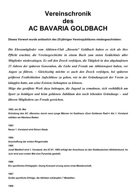 Vereinschronik des AC BAVARIA GOLDBACH