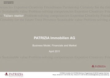 Business Model, Financials and Market - PATRIZIA Immobilien AG