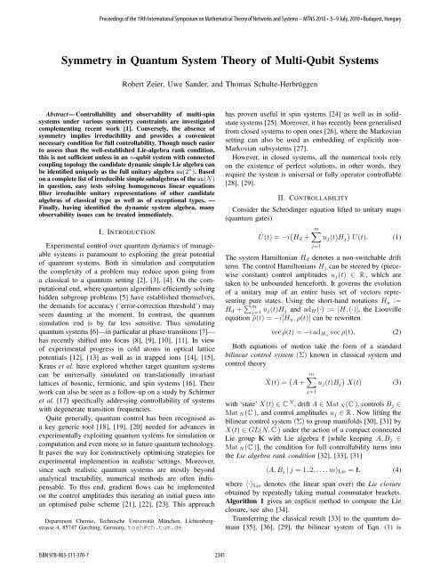 Symmetry in Quantum System Theory of Multi-Qubit Systems