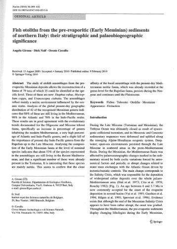 Fish otoliths from the pre-evaporitic Early Messinian of northern Italy ...