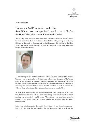 New Executive Chef: Sven Büttner - Kempinski Hotels