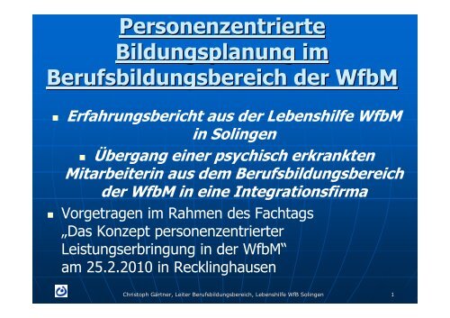 Personenzentrierte Bildungsplanung in WfbM