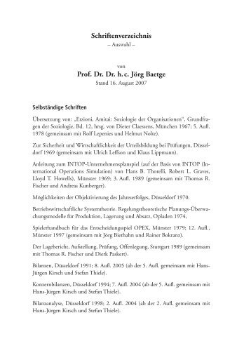 Schriftenverzeichnis Prof. Dr. Dr. h. c. Jörg Baetge - Shop IDW-Verlag