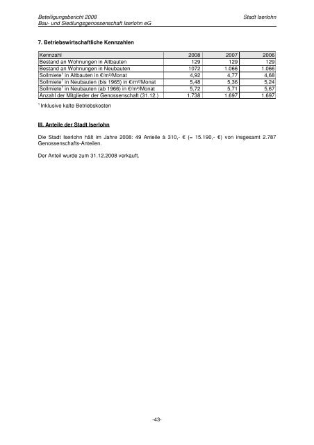 Beteiligungsbericht 2008 - Iserlohn