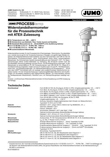 Widerstandsthermometer für die Prozesstechnik mit ATEX ... - Jumo