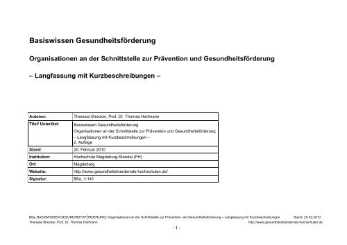 Basiswissen Gesundheitsförderung - Arbeitskreis ...