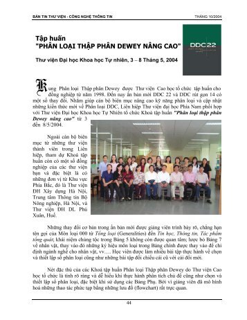 Tập huấn "PHÂN LOẠI THẬP PHÂN DEWEY ... - Thư viện Cao học