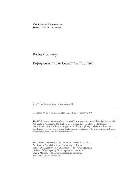 Richard Prouty Buying Generic: The Generic City in Dubai