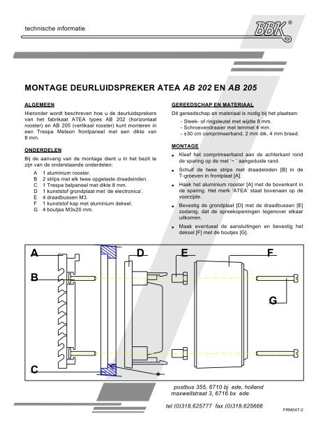 montage atea ab202 en atea ab205 - BBK - briefkasten en belpanelen