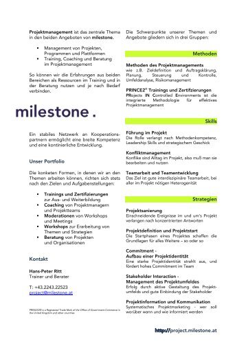 project.milestone.at Unser Portfolio Kontakt Methoden Skills Strategien