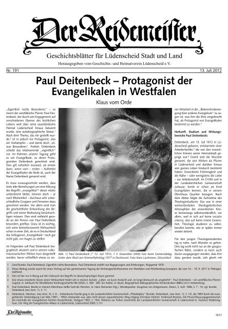 Paul Deitenbeck – Protagonist der Evangelikalen in Westfalen