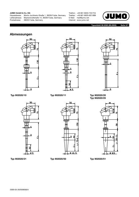 Einschraub-Widerstandsthermometer mit Anschlusskopf ... - Jumo