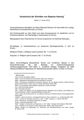 Verzeichnis der Schriften von Stephan Haering - Katholisch ...