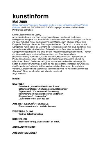 kunstinform Mai 2009 - Chemnitzer Künstlerbund eV