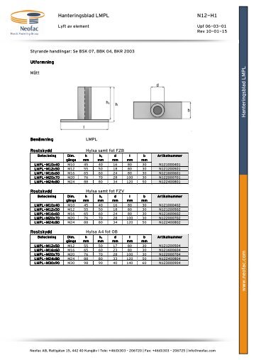 Hanteringsblad LMPL N12-H1 H ante ringsblad L M P L ... - Neofac