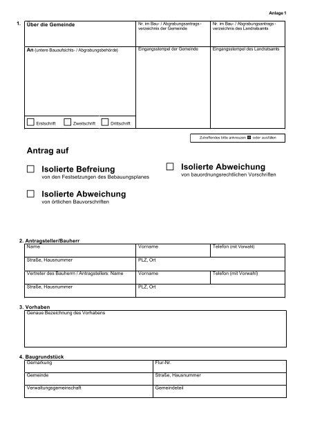 Antrag auf Isolierte Befreiung Isolierte Abweichung Isolierte ...