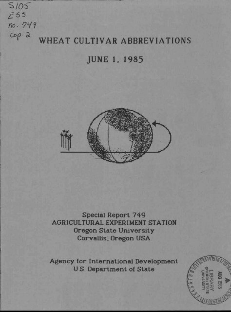 cl)(9 WHEAT CULTIVAR ABBREVIATIONS JUNE 1, 1985