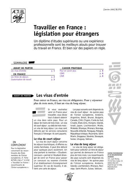 Travailler en France : législation pour étrangers - Association des ...