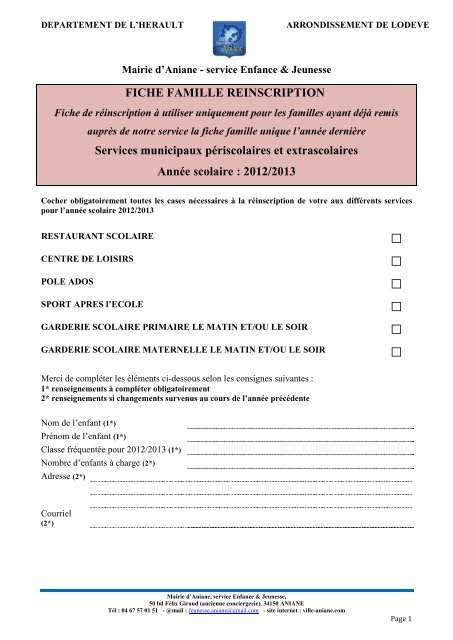 Services municipaux périscolaires et ... - Mairie d'Aniane