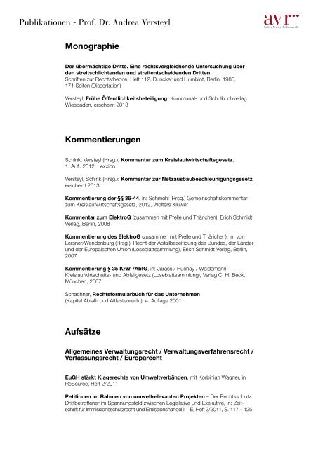 Monographie - Andrea Versteyl Rechtsanwälte