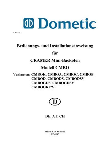 und Installationsanweisung für CRAMER Mini-Backofen Modell ...