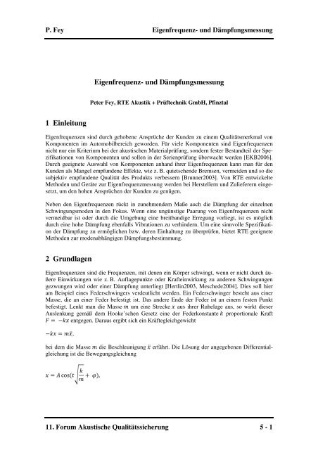 Eigenfrequenz- und Dämpfungsmessung 1 Einleitung 2 Grundlagen - DGaQs