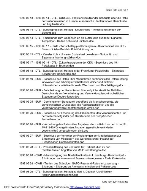 Deutschland-Dokumentation 1. Januar 1945 - 31. Januar 2004