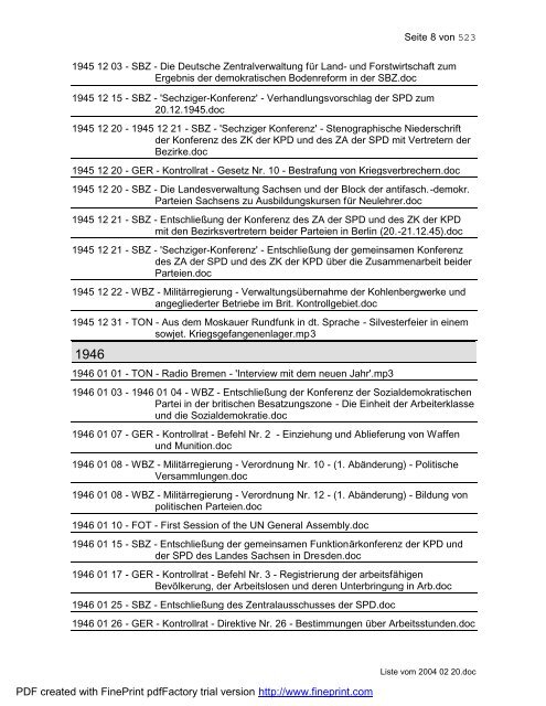 Deutschland-Dokumentation 1. Januar 1945 - 31. Januar 2004