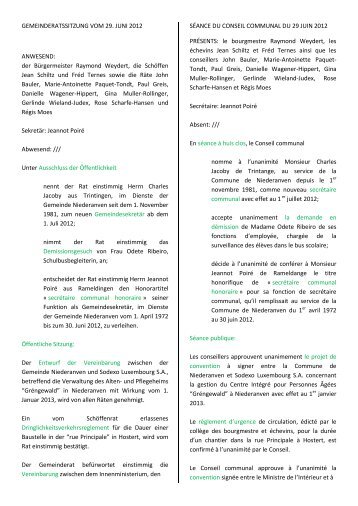 GEMEINDERATSSITZUNG VOM 29. JUNI 2012 ANWESEND: der ...