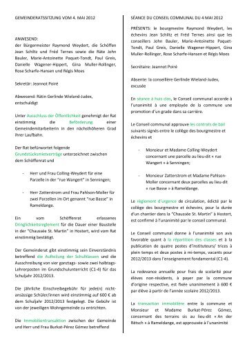 GEMEINDERATSSITZUNG VOM 4. MAI 2012 ANWESEND: der ...