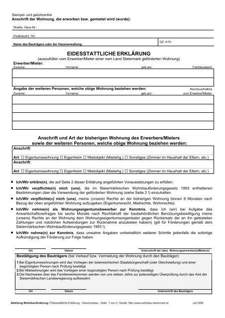 Eidesstattliche Erklärung Verlust Fahrzeugbrief Formular EIDESSTATTLICHE ERKLÄRUNG