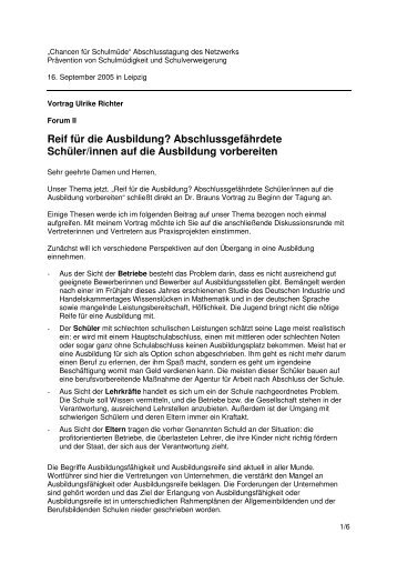 Abschlussgefährdete Schüler/innen auf die Ausbildung vorbereiten