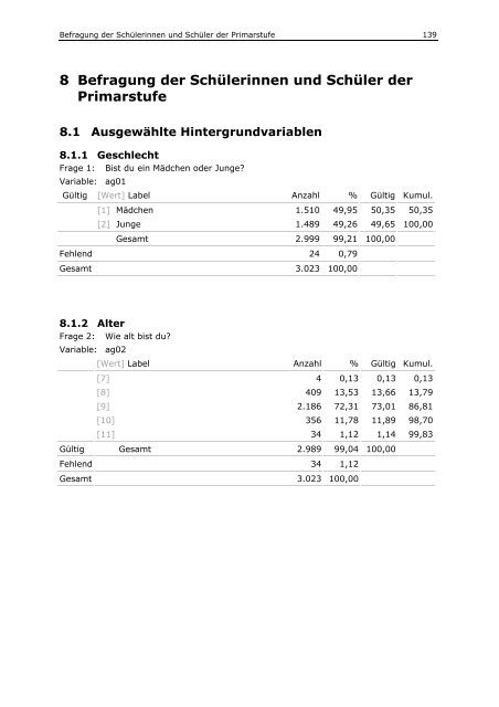 7 Befragung der Schülerinnen und Schüler der Sekundarstufe I