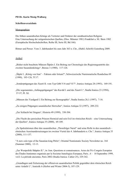 1 PD Dr. Karin Mosig-Walburg Schriftenverzeichnis Monographien ...