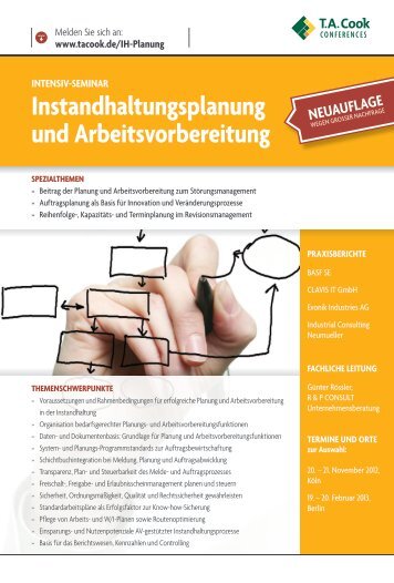 Instandhaltungsplanung und Arbeitsvorbereitung - T.A. Cook