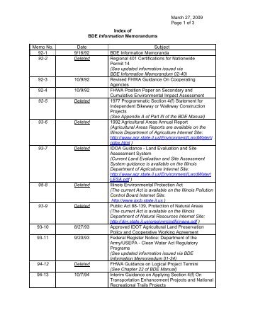 March 27, 2009 Page 1 of 3 Index of BDE Information ...