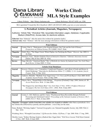 Works Cited: MLA Style Examples - Clackamas Community College ...