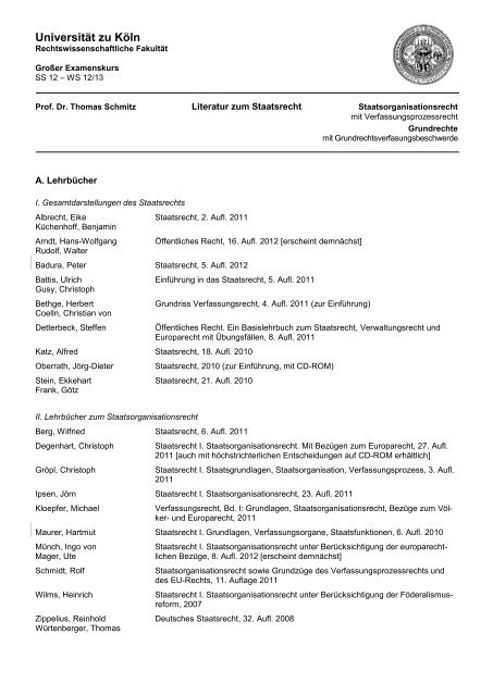 Literatur Zum Staatsrecht Universität Zu Köln - 