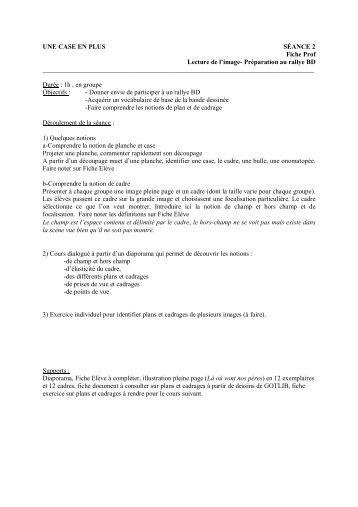 UNE CASE EN PLUS SÉANCE 2 Fiche Prof Lecture de l'image ...