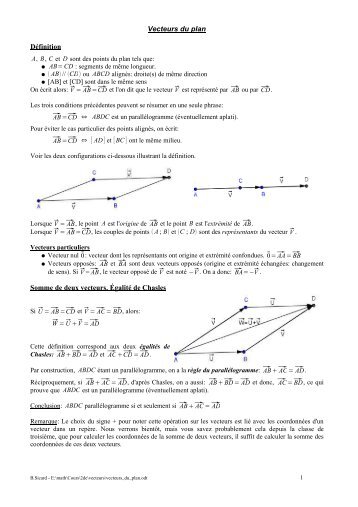 Cours sur les vecteurs du plan (pdf) - B. Sicard