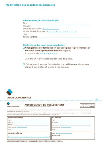 Modification des coordonnées bancaires - AG2R La Mondiale