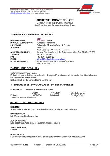 SICHERHEITSDATENBLATT - Paltentaler Minerals