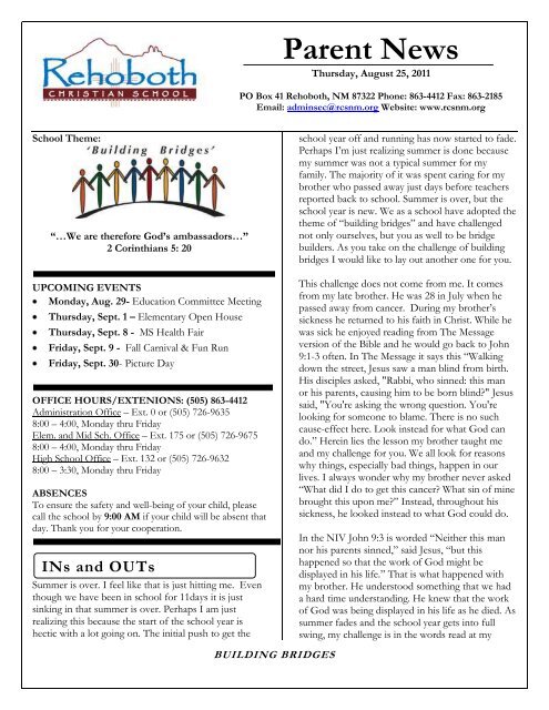 Parent News - Rehoboth Christian School