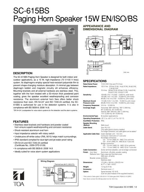 SC-615BS Paging Horn Speaker 15W EN/ISO/BS